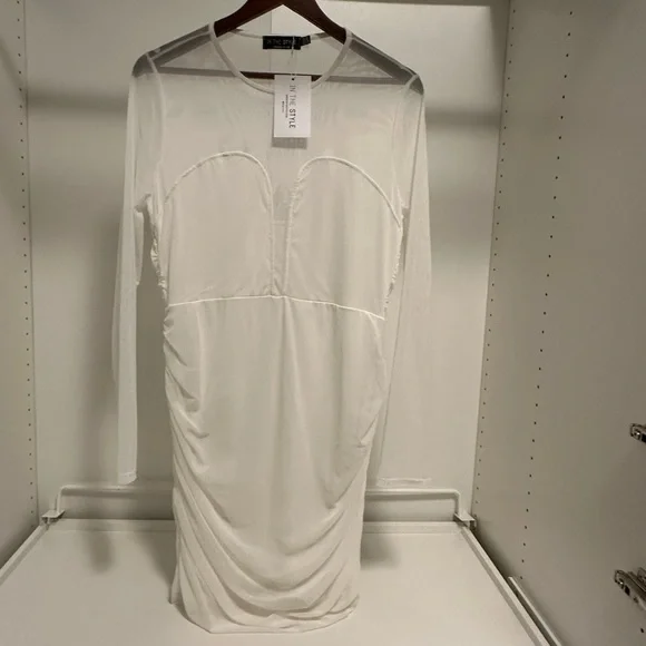 ASOS Style & Liberty Exclusive Mesh Insert Ruched Mini Body Con Dress in… - Picture 5 of 11